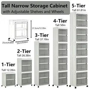 Mobile Foldable Storage Cabinet Universal Wheels Magnetic Door Multilayer Slim Dustproof Organizer Narrow Gap For Kitchen Bedroom Bathroom Toilet Side Home Organization