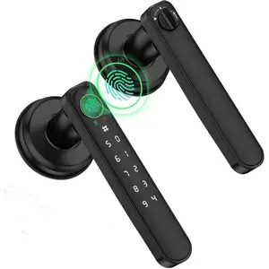 Fingerprint  Door Lever,Keyless Entry Door Handle with App Control&Auto Lock,Minimalist Digital Lock with  Keyhole for Bedroom, Office or Airbnb Hosts,Black