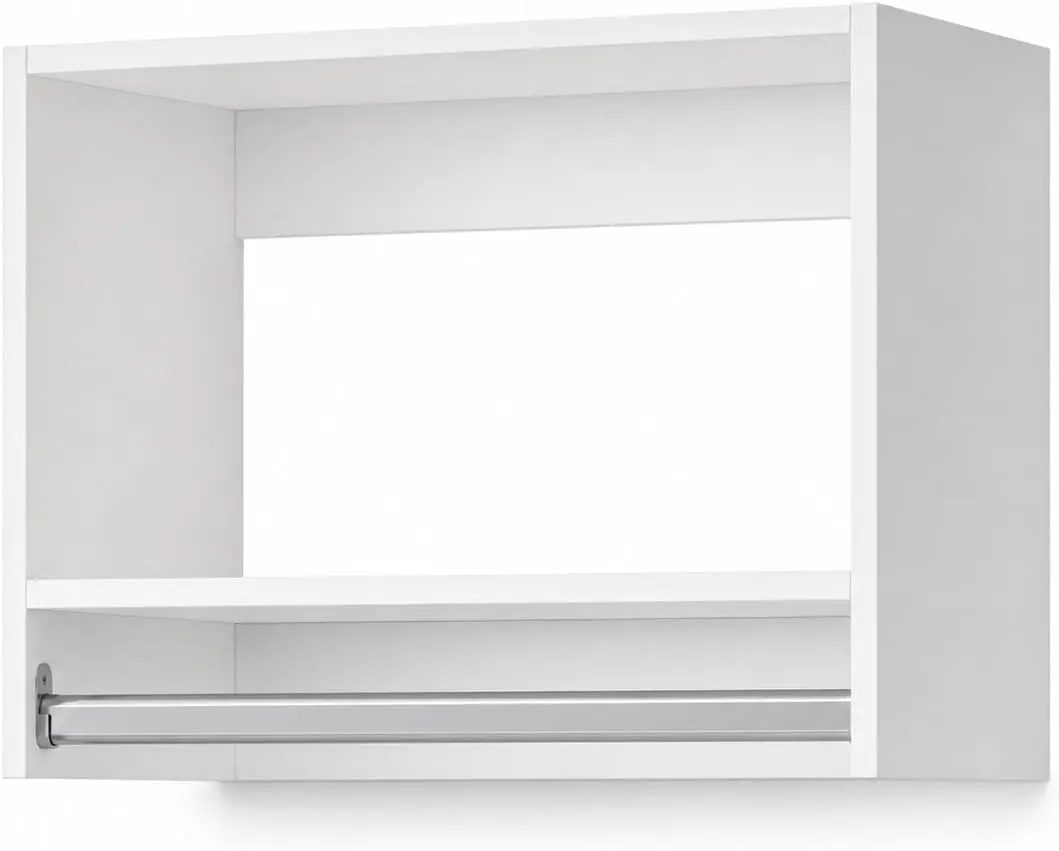 Wall-Mounted Wood Closet Organizer with Hanging Rod, 19.5 Inch White Floating Closet Storage Rack for Bedroom Laundry Room Clothes Garment Storage