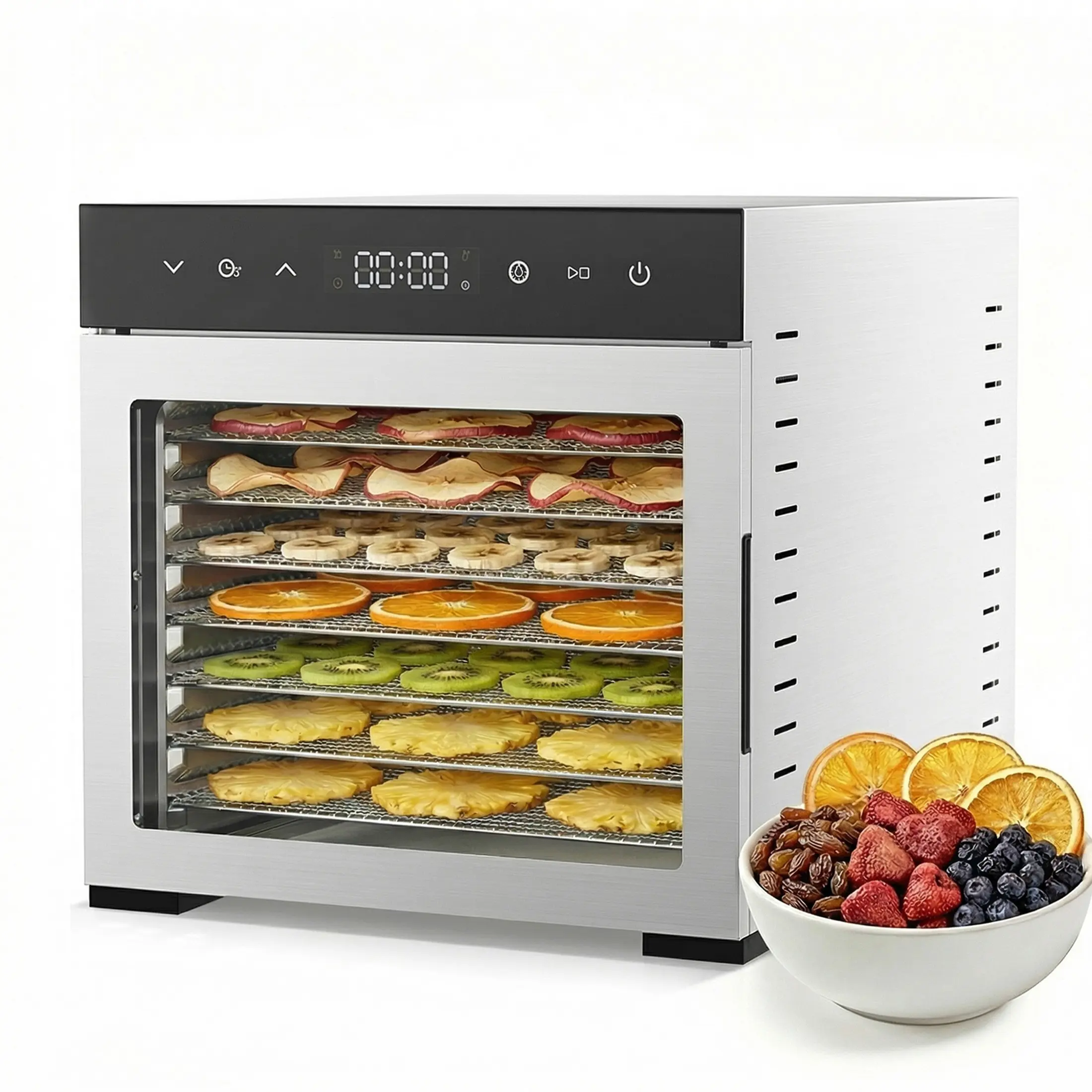Food Dehydrator Machine, 500W Jerky Dehydrators with 8 Stainless Steel Large Trays, 185°F Temperature Control & 24H Timer Food Dryer for Fruit Meat Herb Dog Treats, Metallic