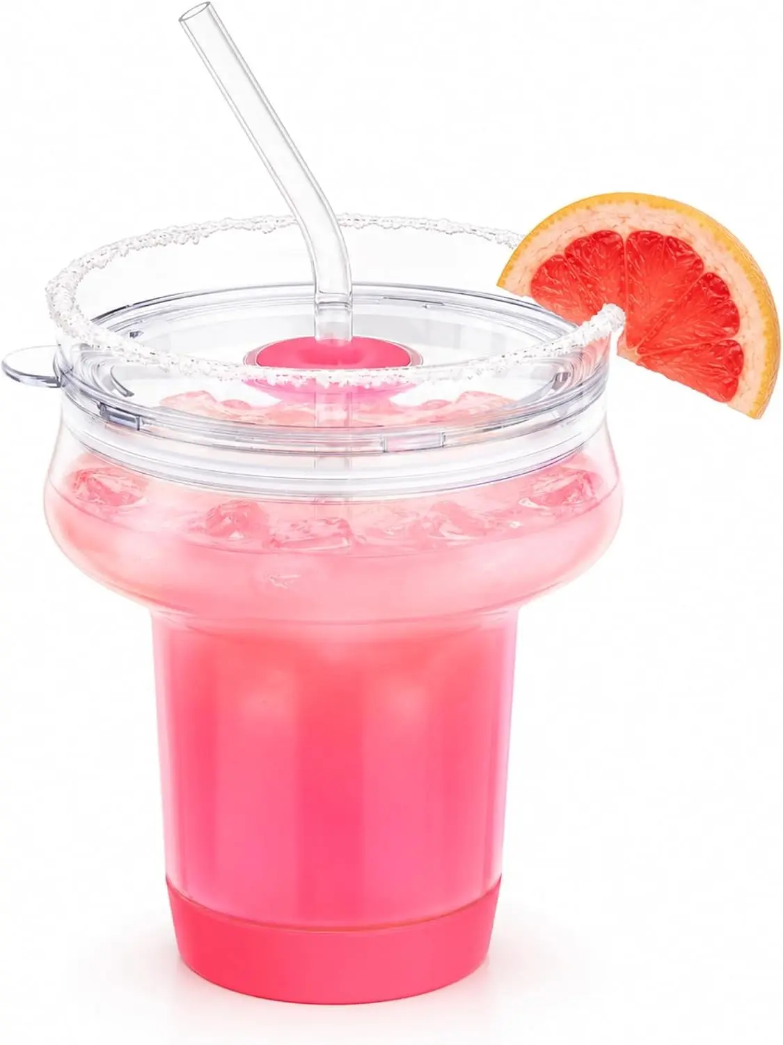 16oz Stemless Borosilicate Margarita Glasses with Straw & Tritan Lid | 360° Sippable, Rubber Base Spill Proof Glass Cocktail Cup for Martini, Mocktails, Home Bar, Summer Drinks, Housewarming Gift
