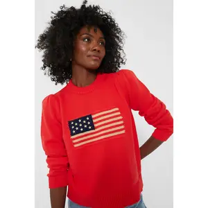 Red Cropped Puff Sleeve Americana Sweater