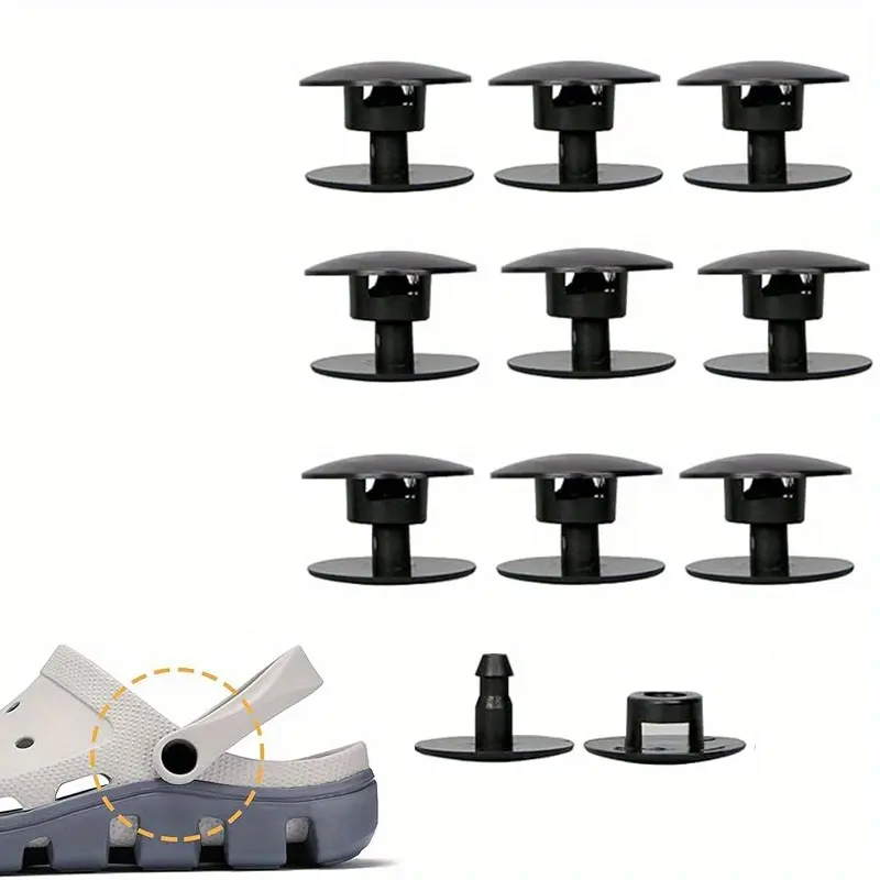 Plastic Shoe Rivets - Quick Repair Accessory for Foam Clogs and Slip-On Footwear - Durable Snap Fastener Buttons - Footwear Accessories - Black