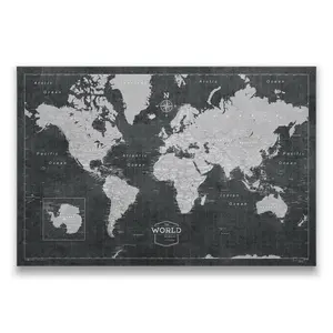 Push Pin World Map Pin Board - Modern Slate - Pins Included!
