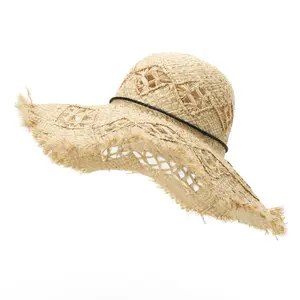 Popular Hollow Lafite Straw Hat Seaside Holiday Bow Beach Hat Photo Atmosphere Rough Straw Hat
