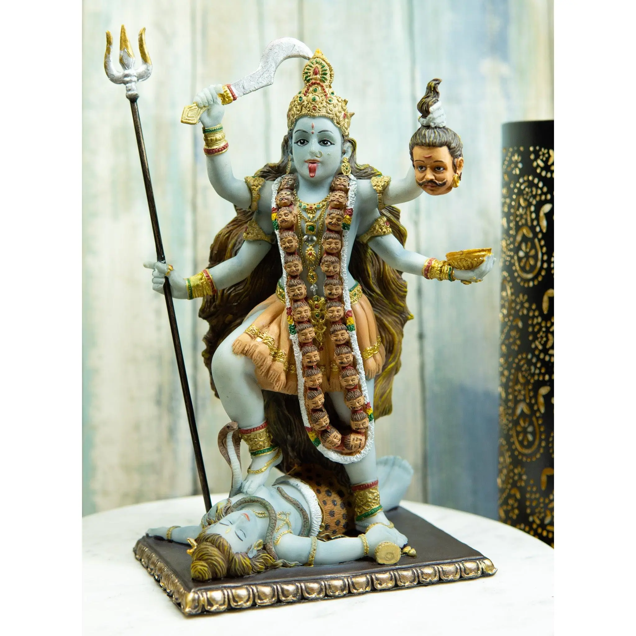 Ebros Gift Mahavidya Devi Kali Holding Severed Head Of The Ego Figurine 9"Tall In Vivid Colors Hindu Goddess Of Time And Death Eastern Enlightenment Altar Decor