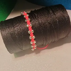 Unisex Hot Pink Macrame Bracelet with Silver Plated Spacers
