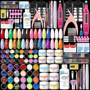 54Pcs Acrylic Nail Kit with Drill for Beginners Professional Nail Set with Everything Nail Rhinestones Nail Tips Home Salon
