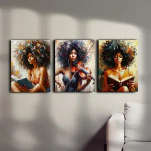 African Woman Pattern Canvas Painting without Frame, 3 Counts/set Modern Wall Art Painting, Wall Art Decor for Home Living Room Bedroom Office, Ornaments