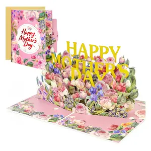 3D Pop Up Mother’s Day Card, Large Floral Greeting Card 8x6 with Envelope & Note Tag, Handmade Blooming Flower Card for Mom Wife Grandma