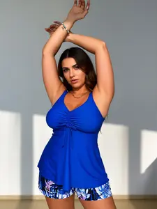 Women's Plus Size Tankini Swimsuit Set Ruched Top with Shorts Two Piece Bathing Suit