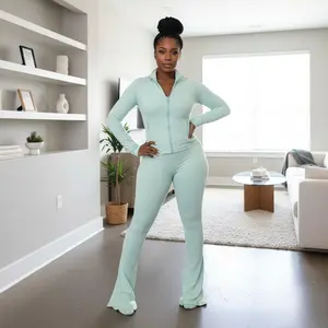 Women's 2-Piece Lounge Set with High-Waisted Flare Pants & Casual Matching Tracksuit - Stretchy Comfortable Outfit Sets Perfect for Gym Workout Streetwear Daily Wear Yoga Exercise Home Relaxation Soft Breathable Fabric Ladies Actik29q