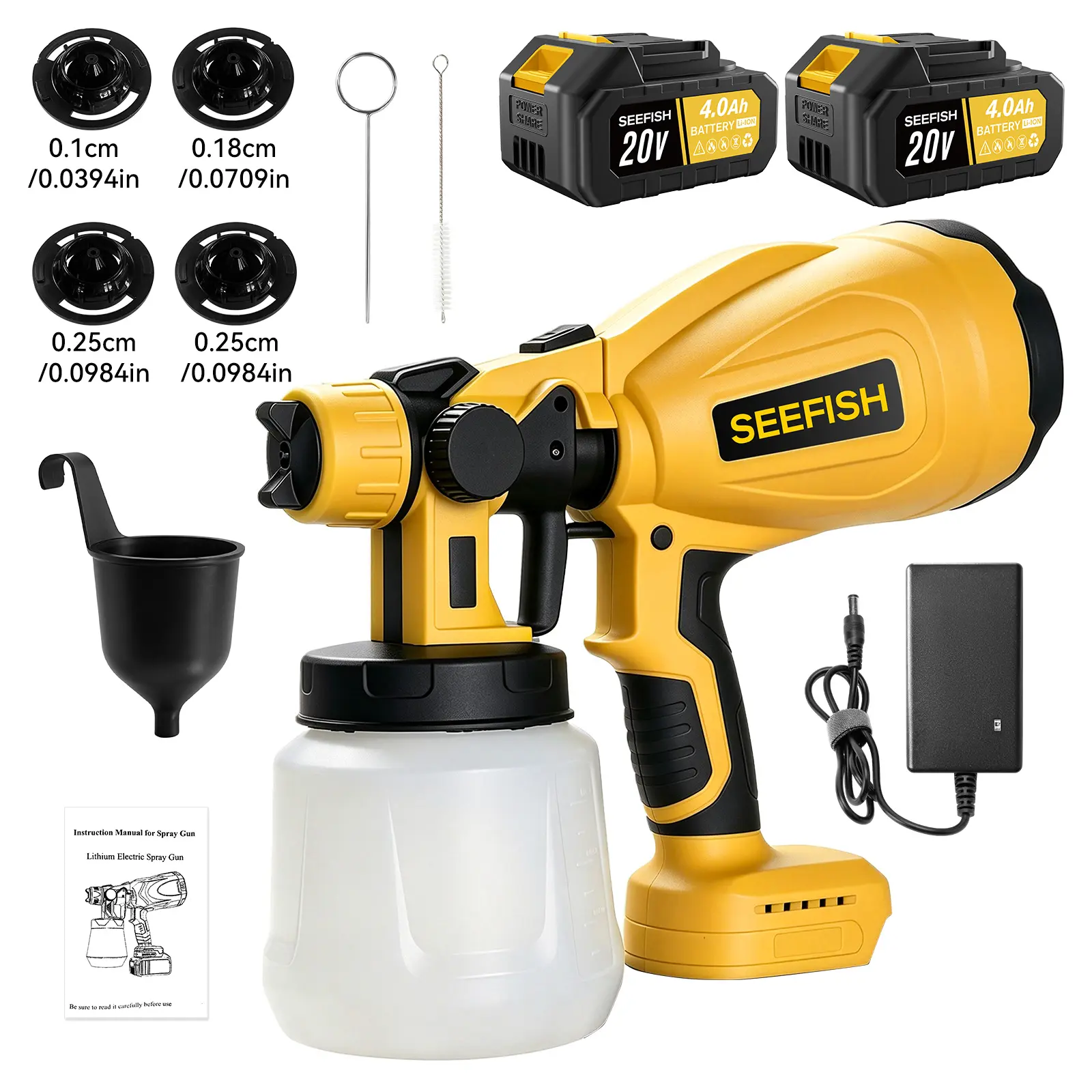 SEEFISH Paint Sprayer,Equipped with a 1200ml Large-Capacity Spray Gun and Cleaning Accessories, Adjustable Flow Control, 4 Nozzles, and 3 Spray Modes. Easy to Clean and Suitable for Painting Furniture, Fences, Walls, Doors, Windows fathersd