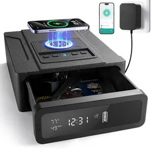 Rapid-Response Bedside Handgun Safe with Wireless Charging, Biometric Fingerprint & Backlit Keypad, Includes LED Light and Digital Clock Quick Access Gun