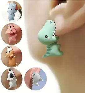 Charming" 14-Piece Cute Animal Earrings Set - Dinosaur, Puppy & Whale Designs - Fun Clay Bite Jewelry Gift Piece Funny Gifts and Accessories