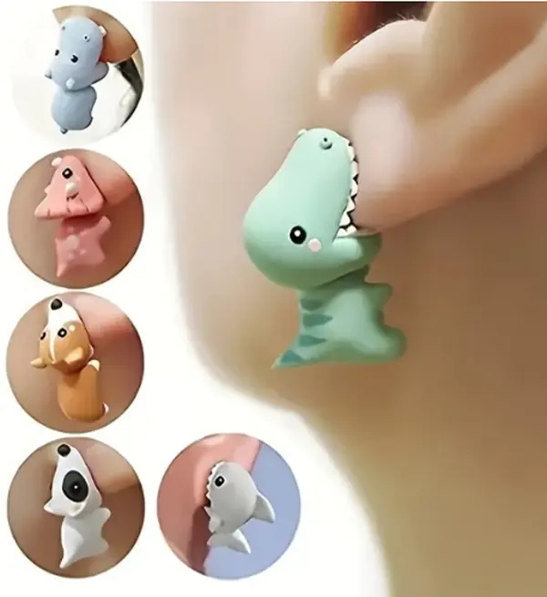Charming" 14-Piece Cute Animal Earrings Set - Dinosaur, Puppy & Whale Designs - Fun Clay Bite Jewelry Gift Piece Funny Gifts and Accessories