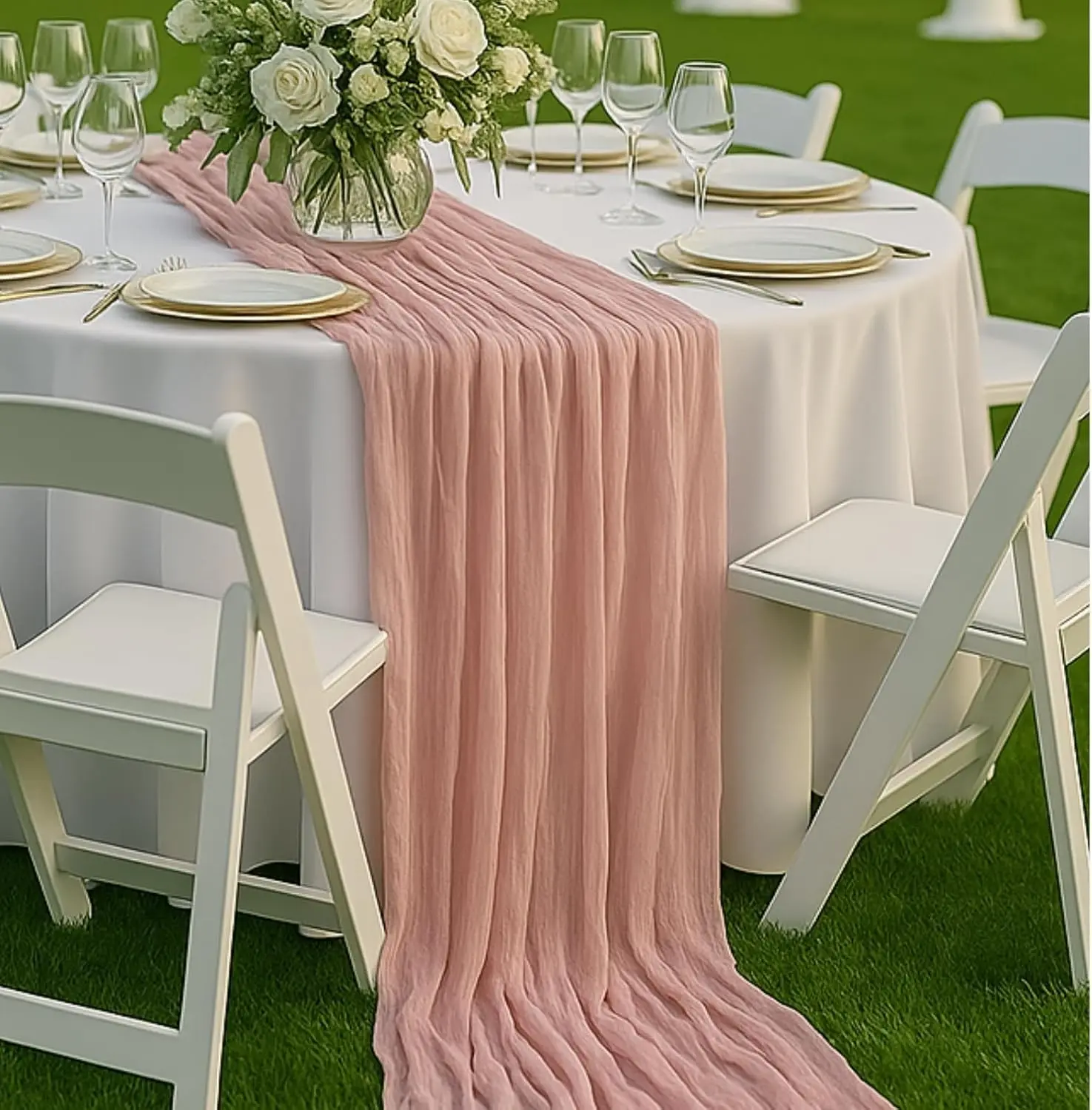 3 Pack Dusty Pink 10FT Cheesecloth Table Runners –120 Inch Blush Gauze Boho Table Decor Set for Bridal Shower, Mother’s Day Brunch, Baby Girl Party, or Romantic Wedding Reception