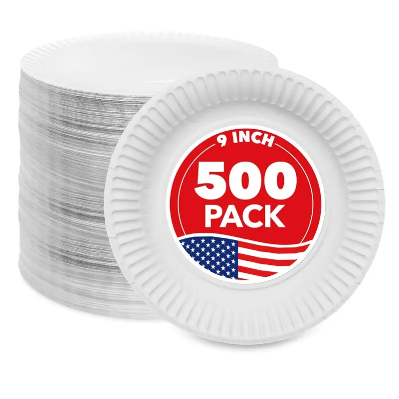 Stock Your Home 9-Inch Paper Plates Uncoated, Everyday Disposable Plates 9