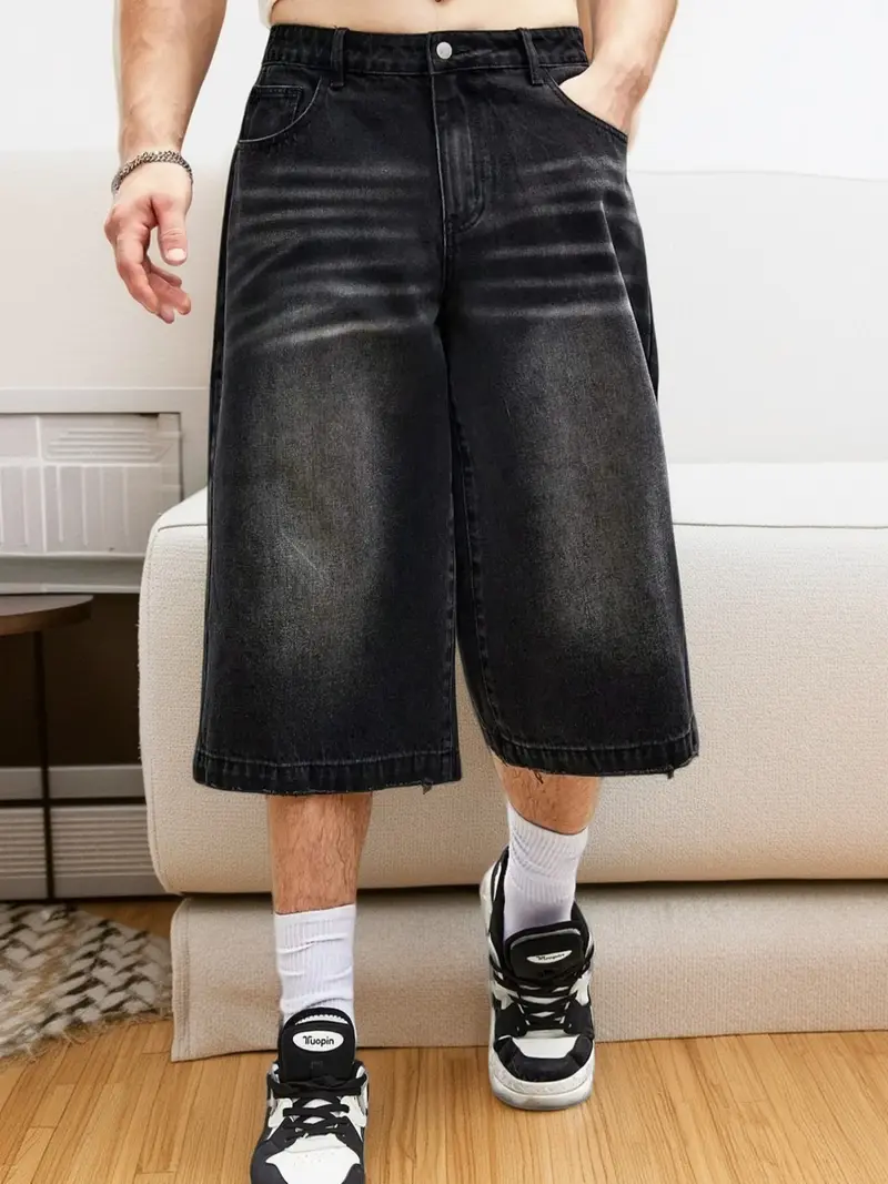 Mens Jeans Shorts Capri Denim Japanese Pattern Embroidery Phoenix