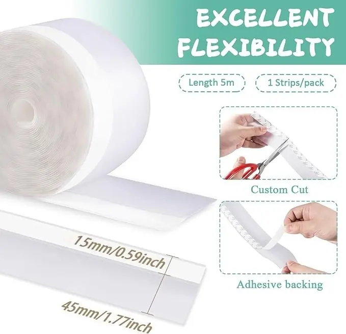 S15t Adhesive Weather Stripping Seal Strip, 1.77in Width Draft Stopper, Anti-Draft Insulation Tape for Doors, Windows & Shower Doors