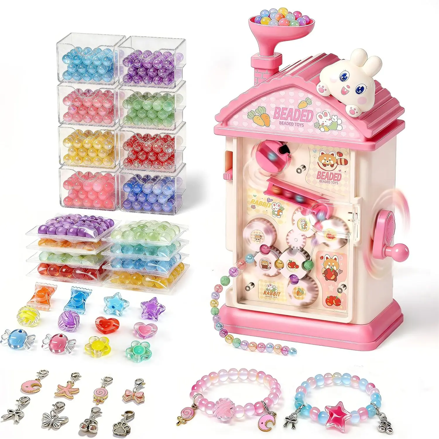 820Pcs Beads Bracelet Kit for Girls 6-12 Automatic Hand-Crank DIY Beaded Jewelry Maker Kit, Friendship Bracelets Inspires Creativity and Imagination No Batteries Required