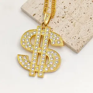Hip-Hop Out Dollar Sign Pendant - Bling Diamond Encrusted Statement Necklace Charm, Bold Rapper Jewelry Accessory for Men, Hiphop Fashion Gift