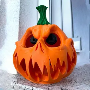 Giant Halloween Pumpkin Resin Decoration - Spooky Skull Head with Eerie Facial Features, Hollow Design for Indoor/Outdoor Festive Decor, Halloween Decor | Eerie Pumpkin Design | Carved Texture, Halloween Decorations