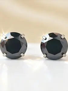 1pair 2 Carat Classic Round Cut Black Synthetic Moissanite Four-claw Stud Earrings with Fashionable Design, Is The Ideal Holiday Gift That Can Be Worn on Many Occasions and Given To Family and Friends.