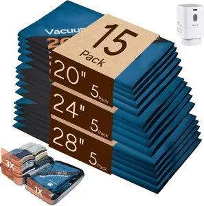 travel inspira 15 Pack Vacuum Storage Bags with Wireless Pump, Travel Essentials Space Saver Bags for Travel, Privacy Protection Oxford Cloth Compression Bags 3 Sizes for 20/24/28" Suitcase