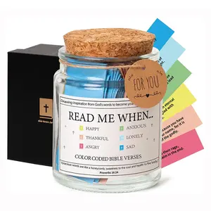 Bible Verse Storage Jar with Cards Bible Jar with Lid, Read Me When Bible Verses Jar for Emotions, Inspirational Scripture Storage for Bible Study & Prayer, Christian Gifts for Women and Men, Birthday Gift for Mom Father