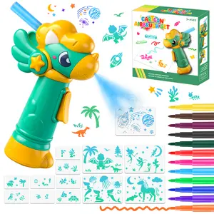 Kids Graffit Airbrush Spray Art Kit Washable Graffiti Drawing Set with 12 Markers & 8 Stencils DIY Craft Painting Toy Gift for Boys Girls