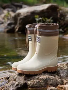 Men's High-Top Waterproof Rain Boots, Anti-Slip Fashionable Long Rubber Shoes, Comfortable Durable Soft Sole, Outdoor Garden Work Essentials