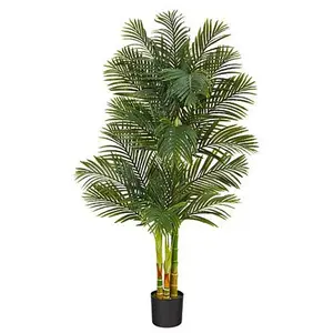 Nearly Natural 6 Ft. Triple Stalk Golden Cane Artificial Palm Tree