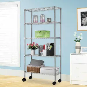 5-Layer Chrome Plated Iron Shelf with 1.5" Nylon Wheels 165*90*35 Chrome Organiser Racks Decor Smooth