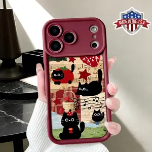 Cute Cartoon Cat Apple Christmas Music Pattern Aesthetic Design Case for iPhone 17 16 15 14 Pro Max 13 12 11 XR XS Plus Air Slim Shockproof Anti Drop Protective TPU Cover