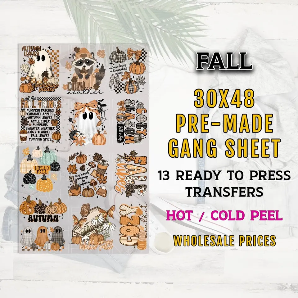 Fall Gang Sheet, Fall DTF Transfers, Autumn DTF Transfer Ready For Press, Fall DTF Prints, Cozy Weather Heat Transfers, Pumpkin Dtf Print