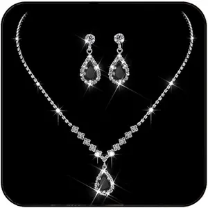 JAKAWIN Bride Silver Bridal Necklace Earrings Set Crystal Wedding Jewelry Set Rhinestone Choker Necklace for Women (Set of 3) (NK144-3)