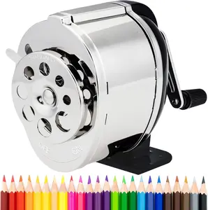 Pencil Sharpener Manual, Desktop Manual Pencil Sharpeners - Desktop and Wall Mount Pencil Sharpeners Heavy Duty,  8 Sizes Holes, Metal Hand Crank Pencils Sharpener for Classroom