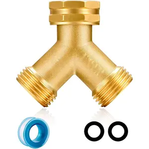 Garden Hose Splitter,2 Way Connector Heavy Duty Brass, Garden Faucet,Splitter for Outdoor Faucet, Hose y Splitter, Hose Bib Splitter (1 SET)