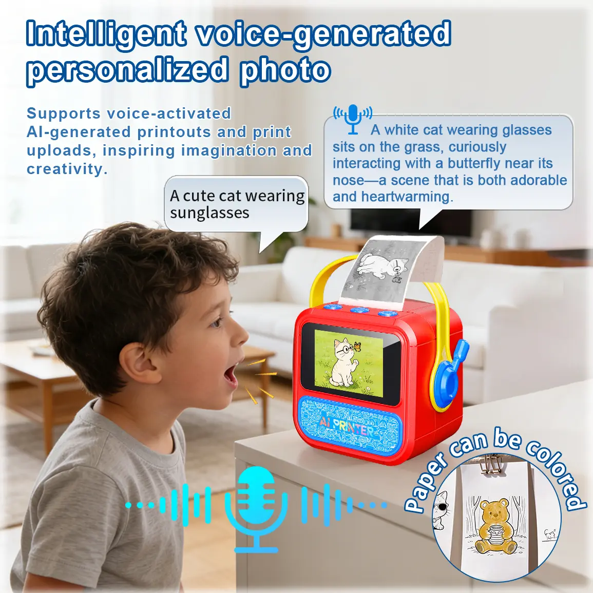 Compact Smart Label Printer, Intelligent Voice-Activated Portable Wireless Printer with Paper, App Prints, USB Rechargeable, for Notes, Kids/DIY, Compatible with iOS & Android