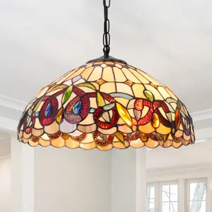 European Tiffany Vintage Style Stained Glass Small Chandelier