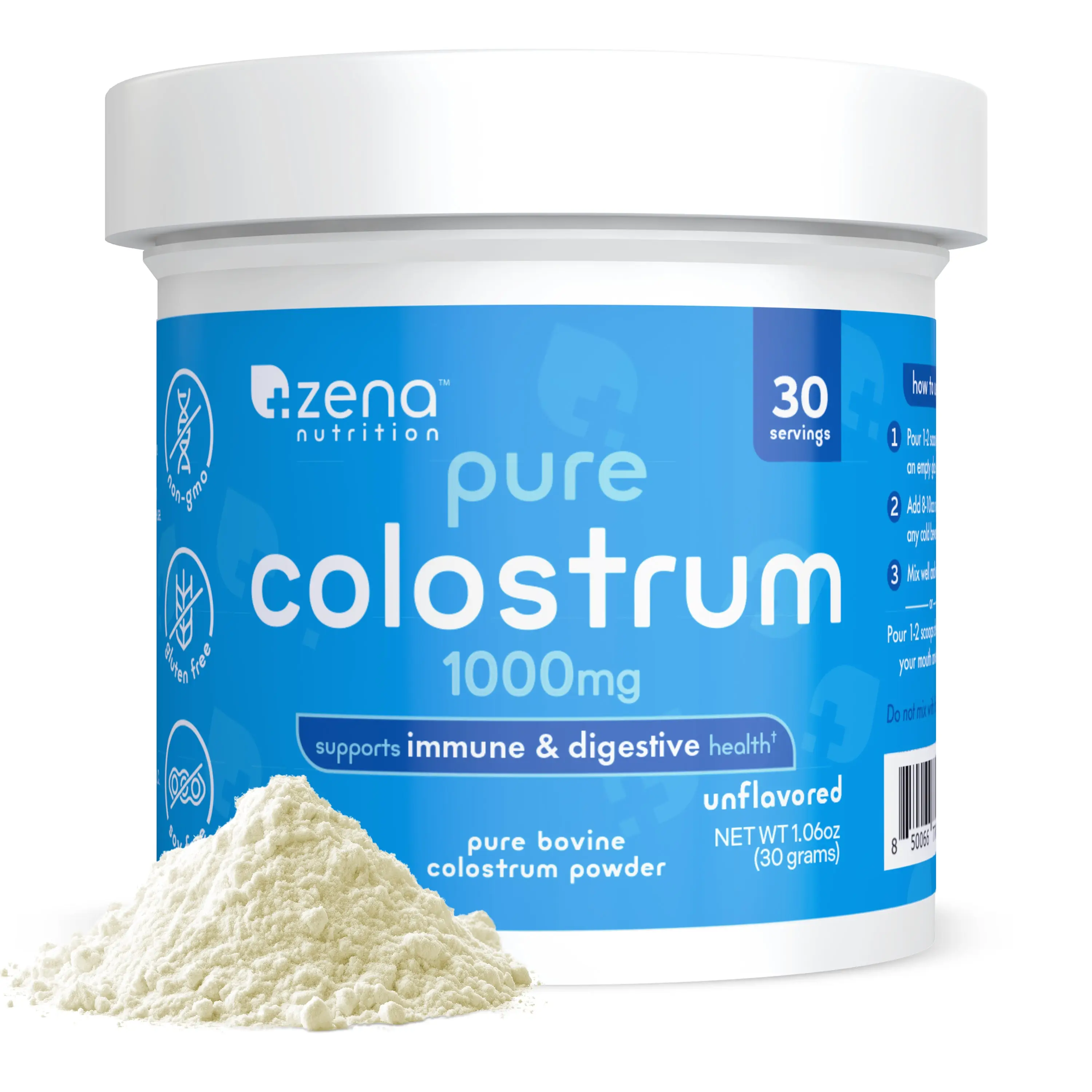 Zena Nutrition Pure Colostrum Powder 1000mg - Unflavored Grass-Fed Bovine Colostrum for Immune & Gut Health Keto Gluten-Free Fat-Free 30 Servings - Healthcare - Dietary