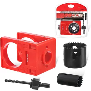 Door Lock Installation Kit: /8" - /4" Deadbolt Door Lock Installation Set with Adjustable Guide Template - Door Lock Hole  Kit ldeal for Wooden Doors Knob Installing, Red