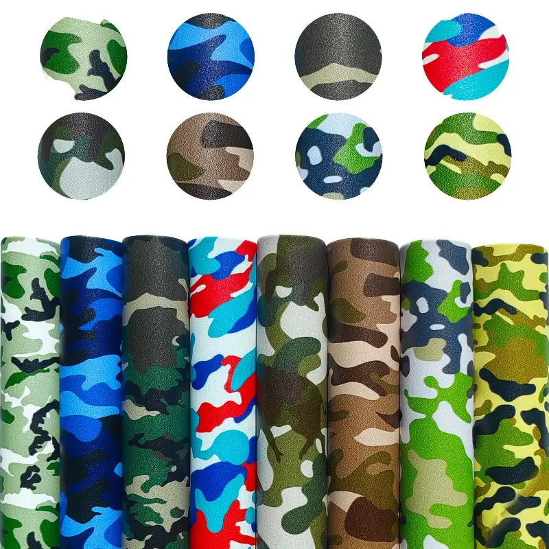 8-Piece Camouflage Printed Faux Leather Fabric Set (8.2"x11.81") - Durable, Easy-Cutting Textile for DIY Leathercraft Accessory, Home Decor - Fast Shipping from US Overseas Warehouse, Handmade Crafts
