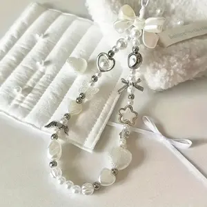 Cute Bow & Heart Design Beaded Phone Chain, Anti-lost Phone Lanyard, Phone Wrist Strap, Fashion Phone Charm for Women & Girls, Phone Accessories for Smartphone