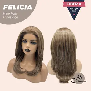 JBEXTENSION 20 Inches Light Brown Fiber X, Tangle Less Pre-Cut Free Part Frontlace Glueless Wig FELICIA【FIBER X】