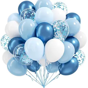50 blue and white balloons 10/12 inches, including blue sequins and white balloons, suitable for bridal showers, weddings, birthdays, and party decorations, Balloon Party Supplies