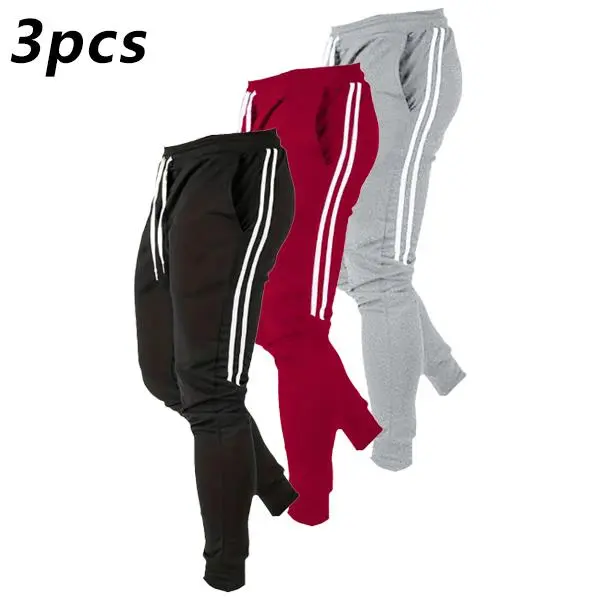 Men's 3 pack fleece winter pants, two pairs with thickened warm striped sweatpants, machine washable durable thermal pants, suitable for everyday wear Sports Bottoms Skinny Sportswear