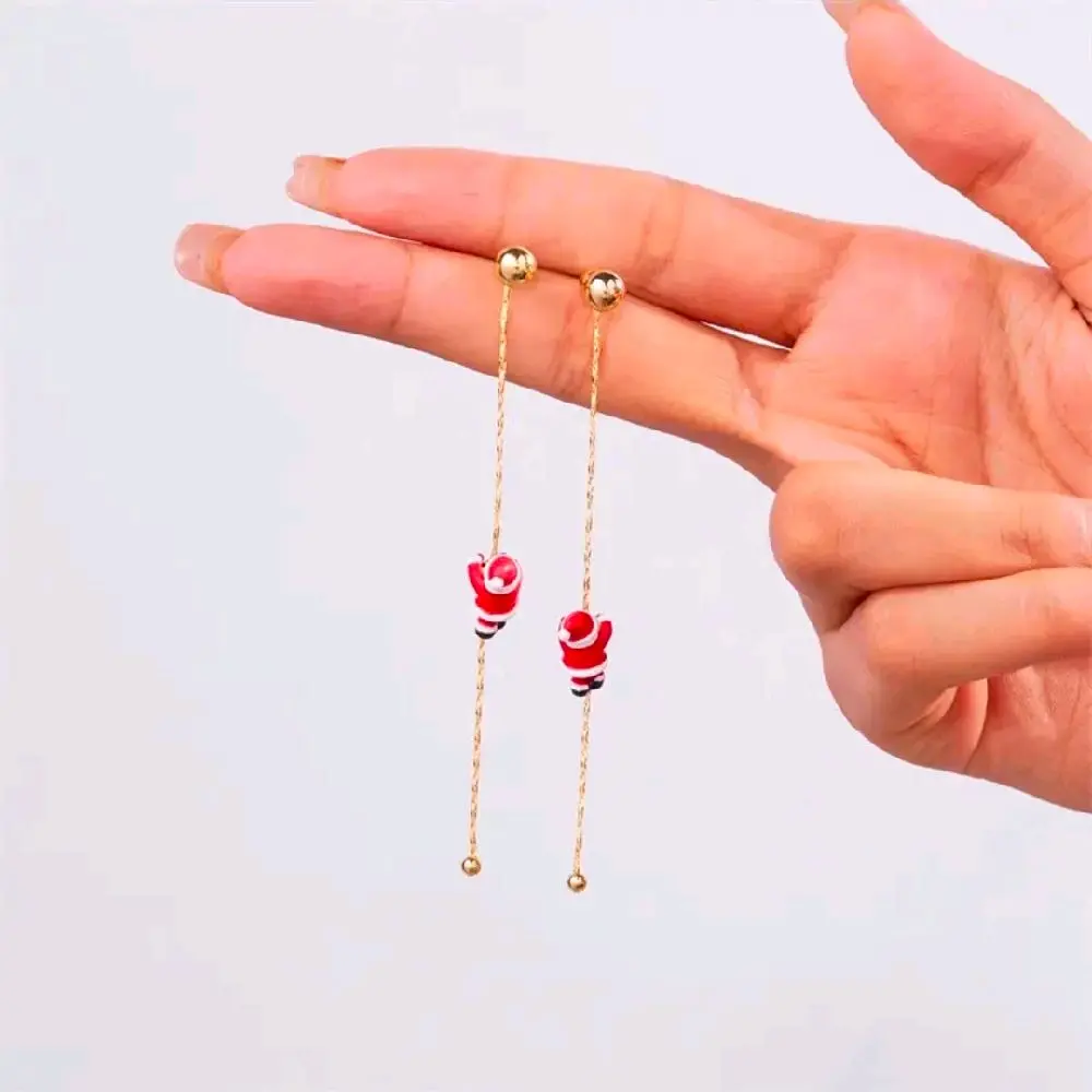 Women's Festive Red & Gold Santa Clause Dangle Earrings - Female Fashion Costume Jewelry with Metal Coating, Festive Look for Casual, Daily, Party Use & Gifting