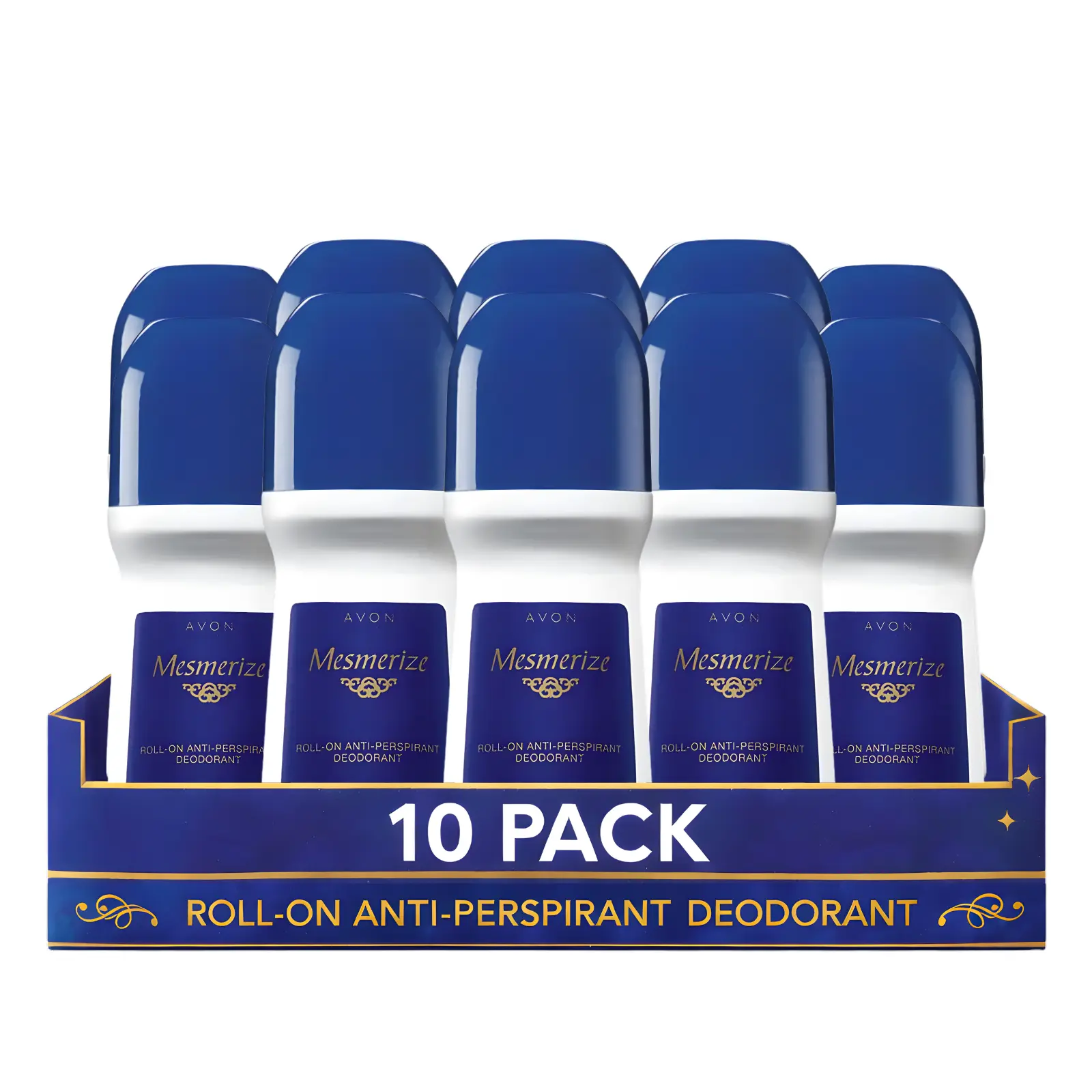 Mesmerize Roll-On Anti-Perspirant Deodorant for Men Pack of 10 (2.6 fl oz / 75ml Each) | 24-Hour Odor Protection | Bergamot, Cardamom & Amber